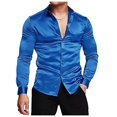 thumbnail image 1 of Men's Luxury Shiny Silk Like Satin Button Up Dress Shirts, 1 of 5