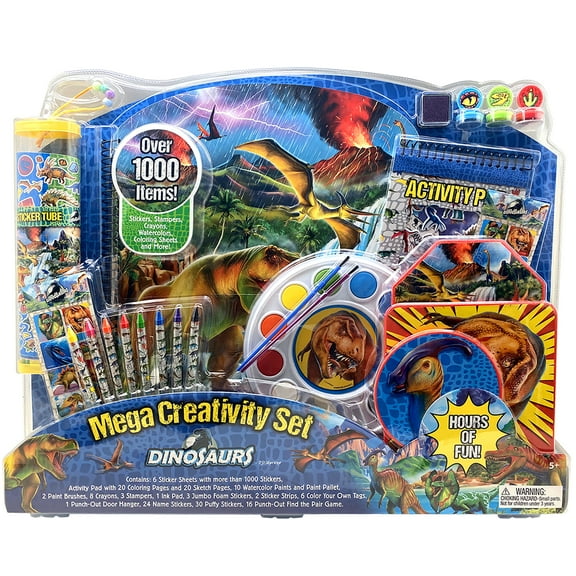 Inkology: Mega Creativity Set - Dinosaur - Prehistoric-Themed Activities, Coloring-Stickers-Crayons-Stampers-Watercolors, All-In-1 Craft Play, Kid 5 
