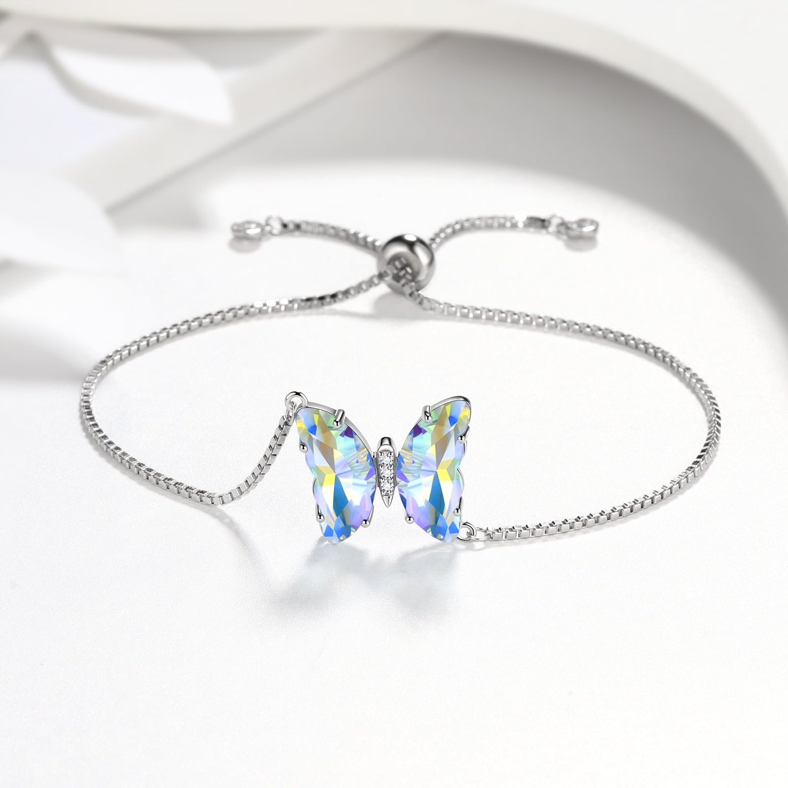 White Butterfly Bracelet 925 Sterling Silver April Birthstone Bracelet Jewelry Crystal Women Birthday Mother's Day Gifts Juwaliy