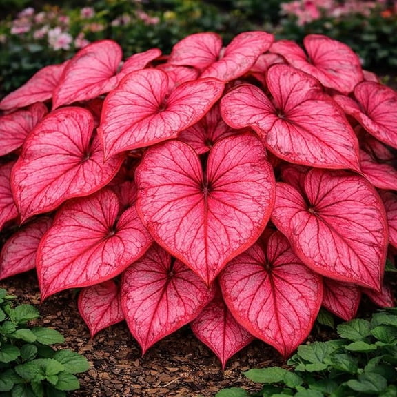 4 Desert Sunsest Caladium Bulbs for Planting - Beautiful Spotted Leafs Stand Out - Perennial Hosta, Fancy (4 Bulbs)