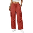 thumbnail image 4 of GUACER No Boundarie Cargo Pants for Women High Waisted Wide Leg Cotton Linen Trousers with Drawstring & Pockets, 4 of 5