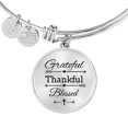 thumbnail image 1 of Grateful Thankful Blessed Circle Bangle Stainless Steel or 18k Gold 7-9" Bracelet, 1 of 7