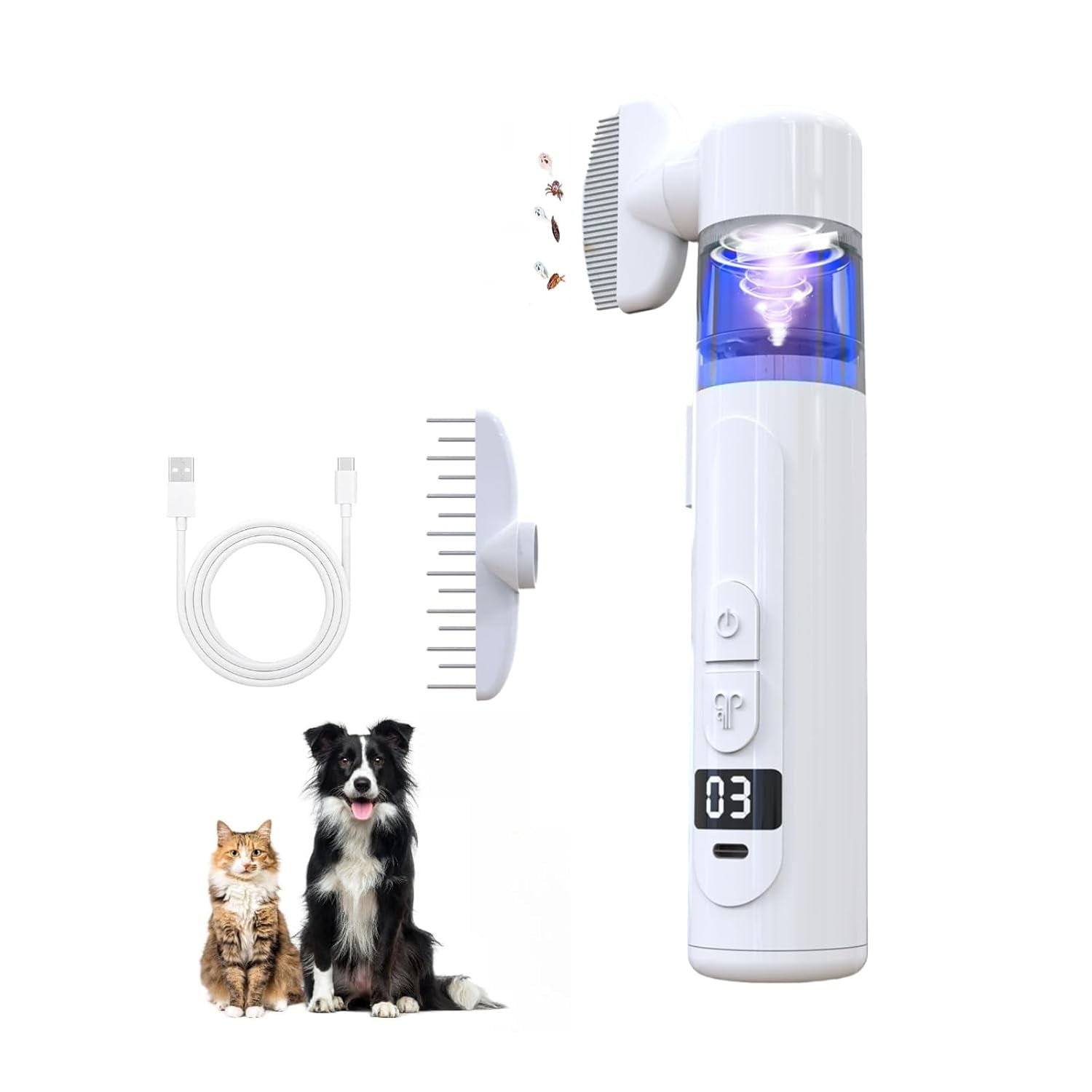 2 in 1 Pet Combs, Electric Pet Brush & Flea Comb, USB Rechargeable Detangling Brush & Lice Comb for Dogs,Cats Removes Fleas, Mats and Loose Hair for Long/Short Haired Pets