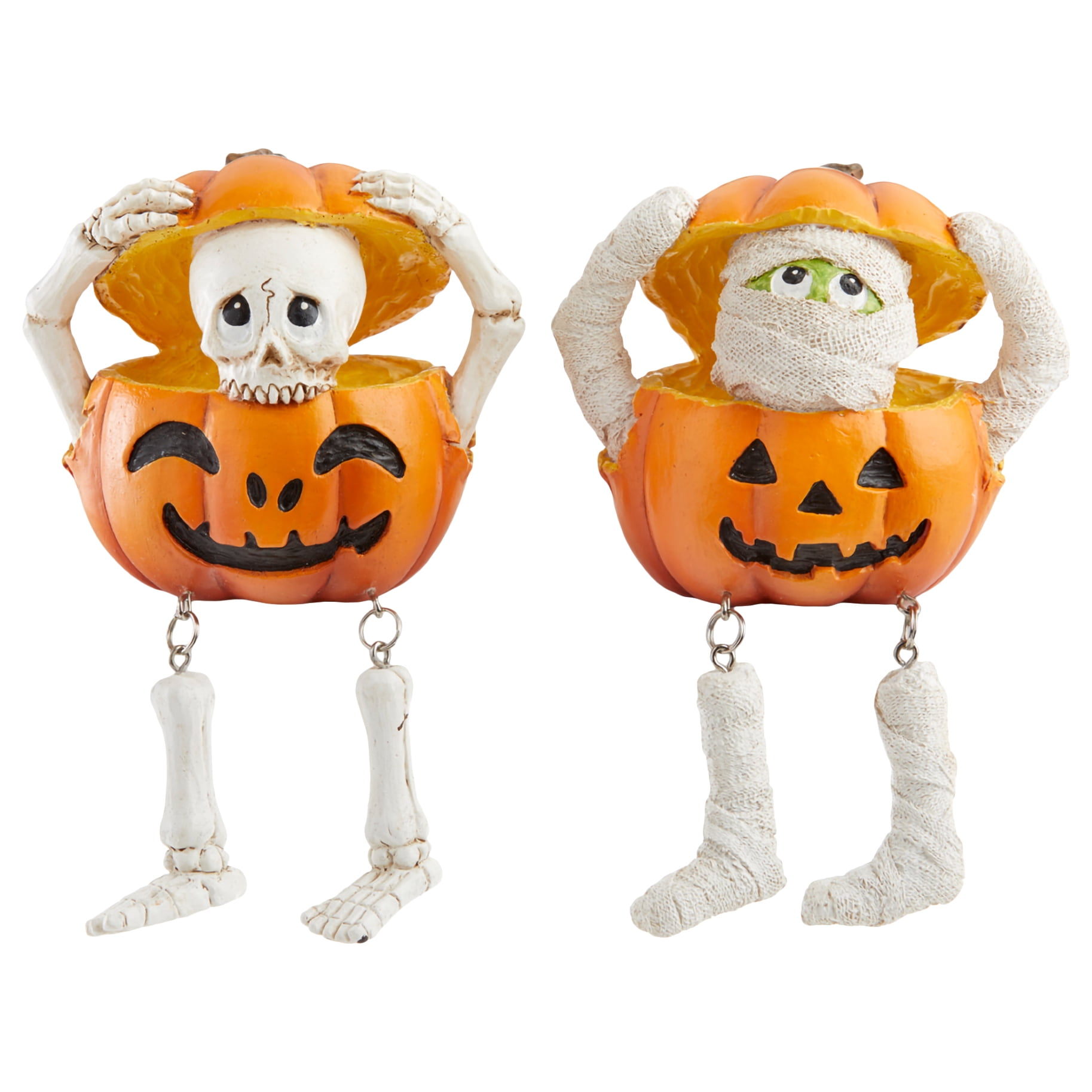Skeleton Dangle Leg Orange 6 inch Resin Stone Halloween Figurines Set