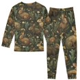 thumbnail image 2 of FORMRS Long Sleeve Top and Pants Pajama Set for Niños 2-Piece Sleepwear, Sizes 18M-8Y, Brown Floral Rabbits Pattern, 2 of 6