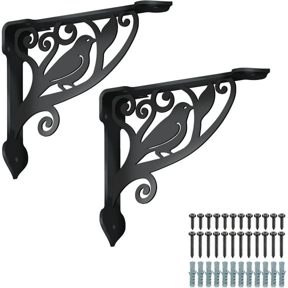 2 Pack Branches and Bird Shelves Brackets Heavy Duty Decorative Shelf Bracket Black Iron Wall Shelf Brackets for Bookshelf Fireplace Mantel Corbels Metal Corner Brace for Kitchen 8.3x6.8in Colorful