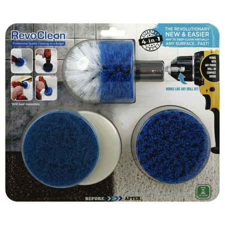 RevoClean 4 Piece Scrub Brush Power Drill Attachments-All Purpose Time Saving Kit-Perfect for Cleaning Grout, Tile, Counter, Shower, Grill, Floor, Kitchen, Blue & (Best Way To Clean White Tile Floors)