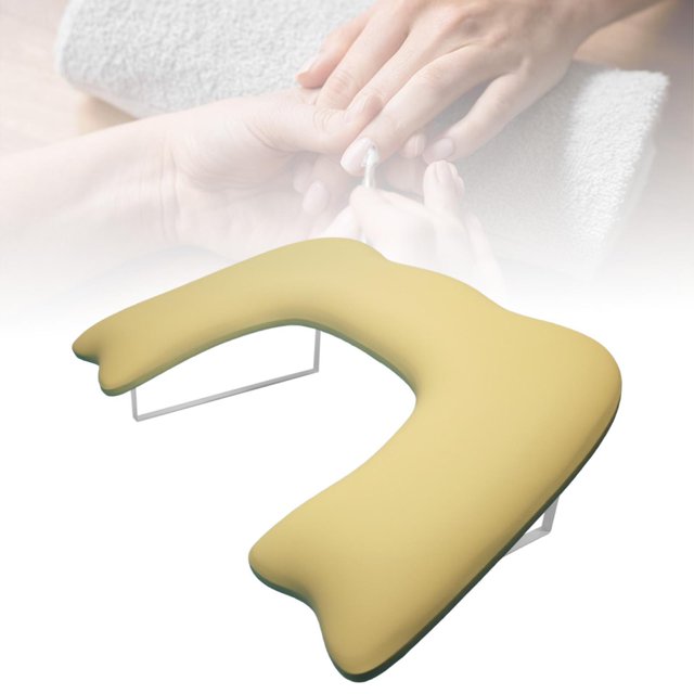 Almohada de mano para manicura, herramienta de salón, soporte profesional de piel sintética en forma de U, almohada de para técnicos de uñas, Amarillo