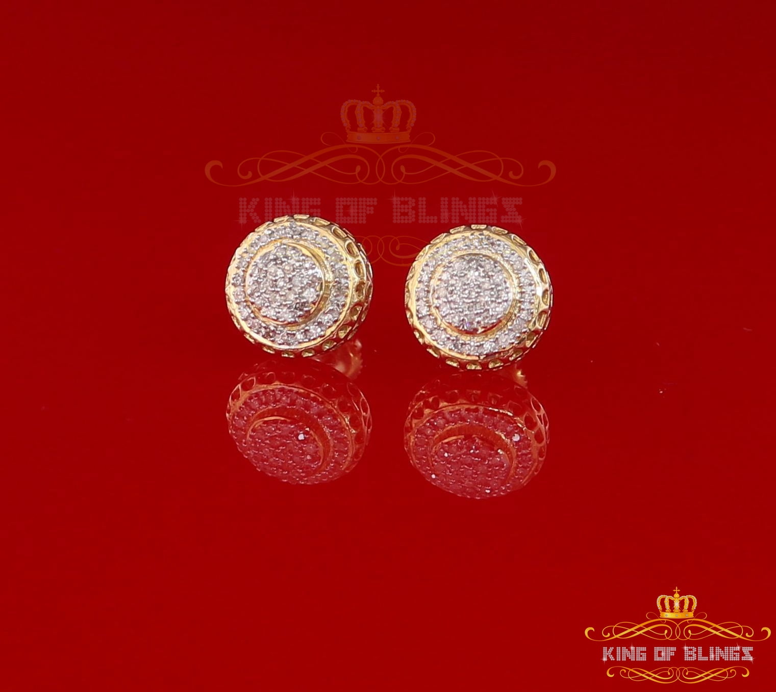 King of Bling's 925 Sterling Silver 0.20ct Diamond For Women's/ Men's Yellow Stud Round Earrings