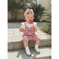 thumbnail image 3 of Newborn Baby Girl Summer Clothes Short Sleeve Bubble Romper Bow Shorts Jumpsuit Infant Outfit 1-18M, 3 of 9