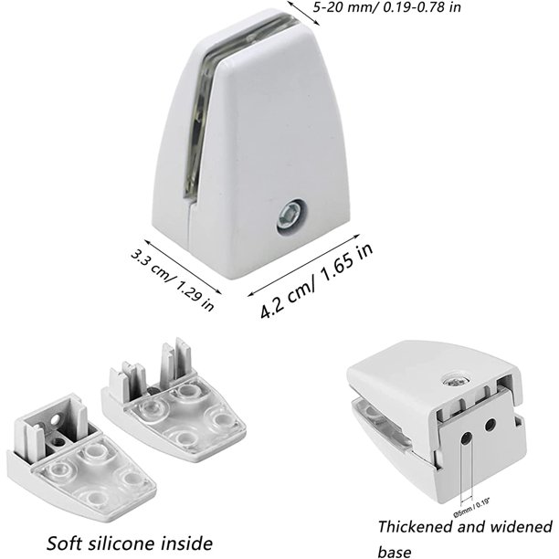 4 piezas de clips de vidrio de aleación de zinc, abrazadera de vidrio para soporte de espejo, abrazadera de vidrio de fijación ajustable, abrazadera de estante de espejo, para espejos, vidrio, tablilla, soportes de estante (blanco, 59 * 42 * 33 mm) LingWen 1327533339834