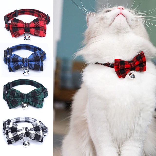 Collar de gato personalizado de 4 piezas con campana y pajarita, collares de gato, collar de gato, gato mariposa, collar de gato ajustable (15-30 cm) ER