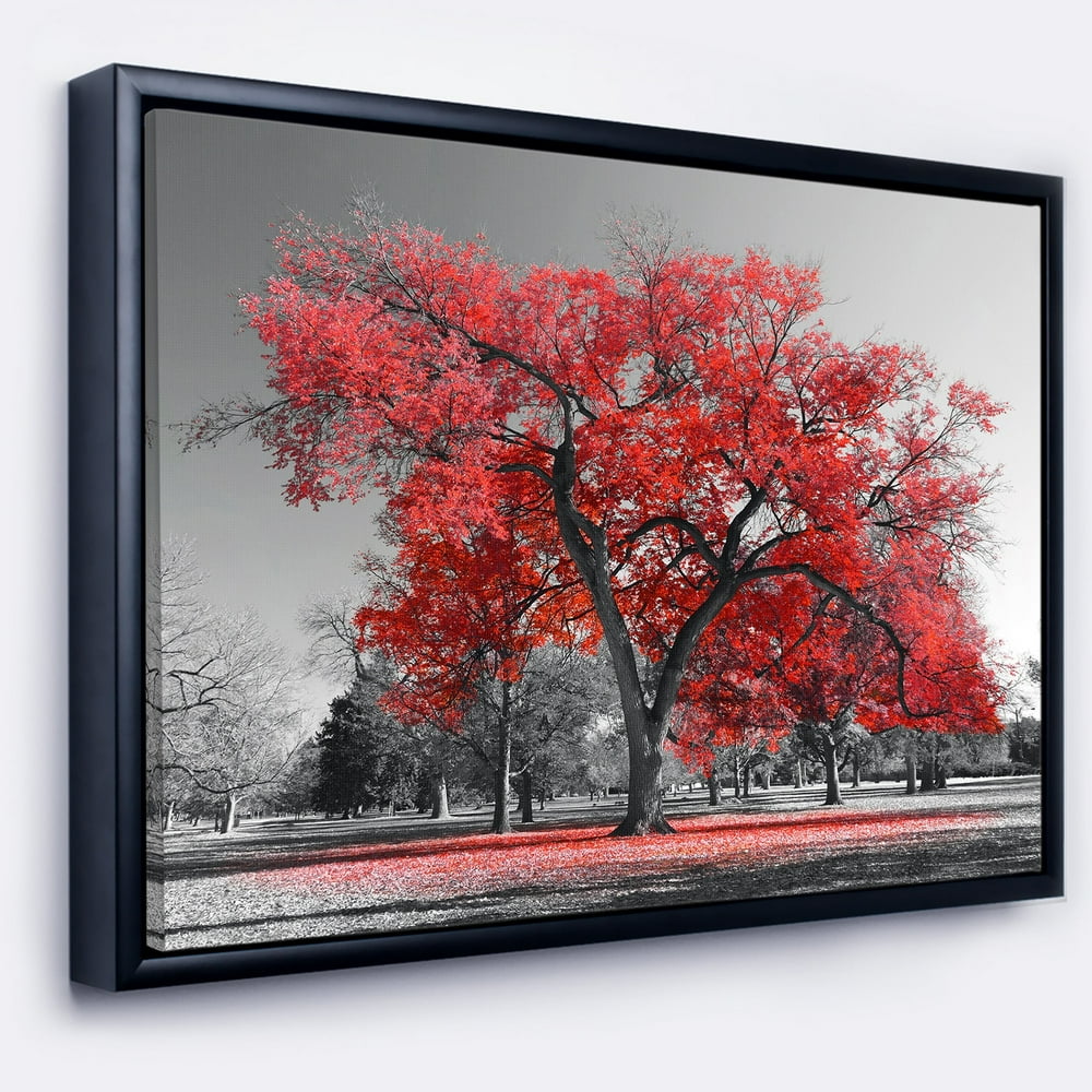 DESIGN ART Designart 'Big Red Tree on Foggy Day' Landscape Framed