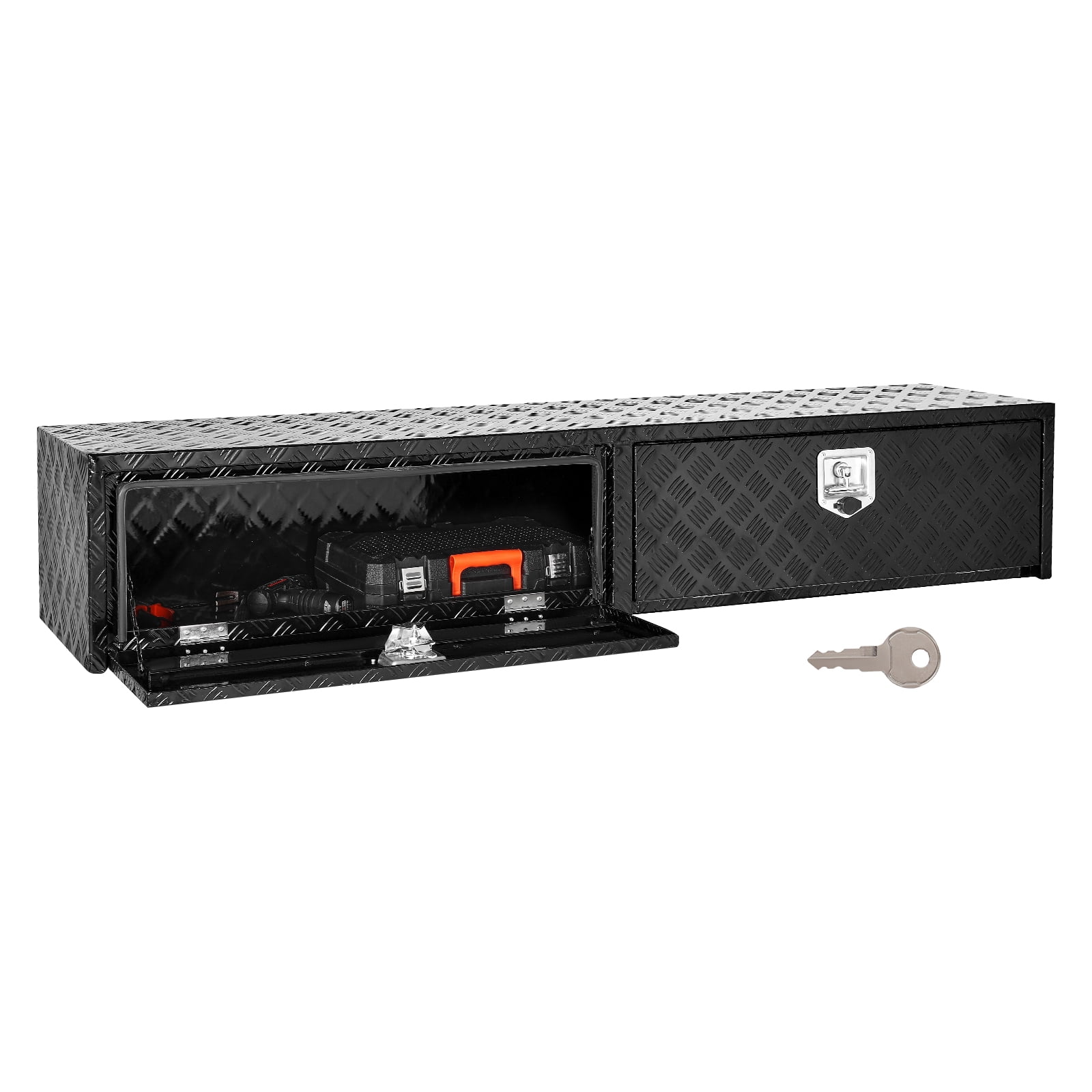VEVOR Truck Tool Box, 72 x 13 x 16 Inch, Black Aluminum Tread Topsider Toolbox with Dual Drop Doors, Heavy Duty Lockable Storage and Organization Box with Latch, Corrosion-Resistant, for Truck Bed