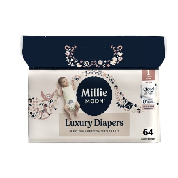 Millie Moon Luxury Diapers, Size 1, 64 Count