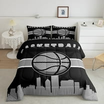 Erosebridal Young Gamer Bedding Set Twin Basketball Comforter, Sport Theme Duvet Insert Black Grey Gray Down Comforter 2-Piece
