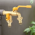 thumbnail image 2 of Double Taps Brass Water Faucet Garden Hose Splitter 2 Way Thread Connector, 2 of 10