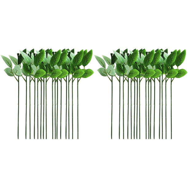 40 piezas de tallos de rosas artificiales bricolaje arreglo floral tallo floral con hojas