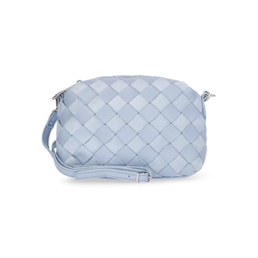 Time and Tru Women's Faux Leather and Suede Woven Camera Crossbody Bag, Blue