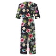 thumbnail image 4 of BEFOKA Women Jumpsuits Formal 3/4 Sleeve Hawaii Baggy Capri Pants One Piece Jumpsuits with Pocket V Neck Baggy Overalls Floral Going Out Date Night Womens Rompers For Summer M, 4 of 5