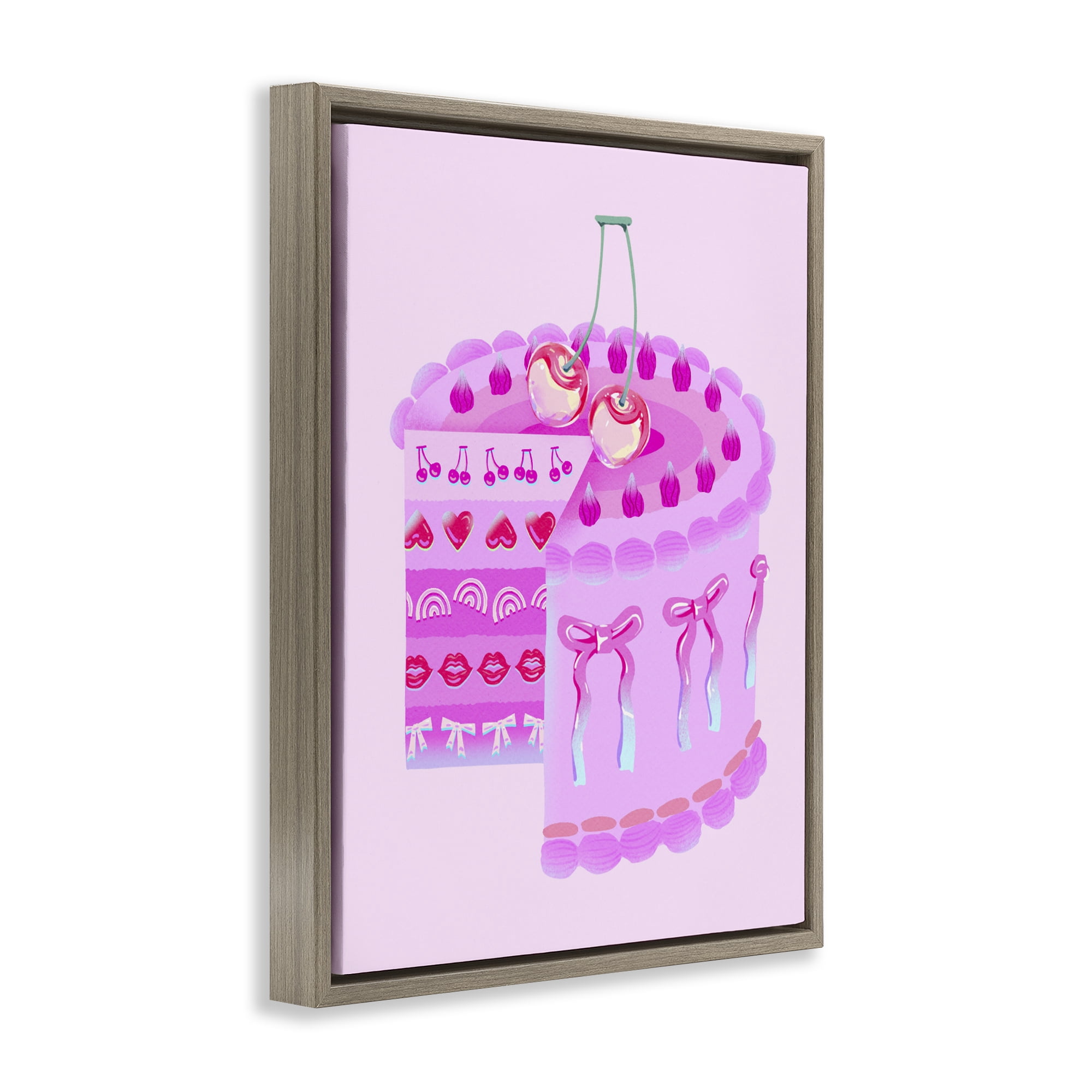 Stupell Industries Pastel Cherry Layered Cake Brown Framed Floater Canvas Wall Art, design by Ziwei Li