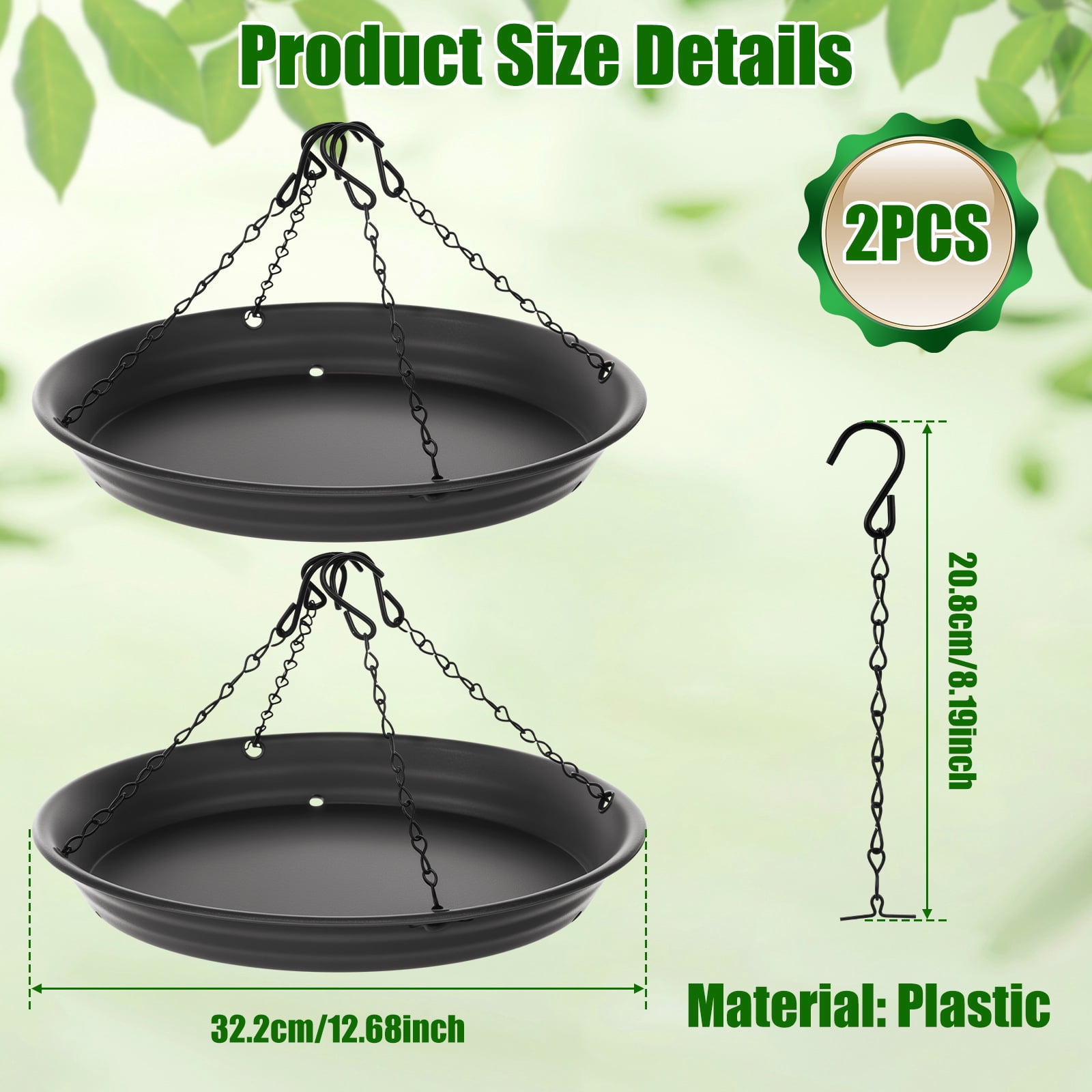 Austok 12.8" Home Garden Platform Bird Feeder Large Hanging Tray Squirrel Feeder Seed Catcher Tray Bird Viewing Backyard Large Capacity Dark Grey 2Pcs