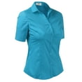 thumbnail image 2 of DOUBLJU Women's Slim Fit Plain Classic Short Sleeve Button Down Collar Shirt Blouse, 2 of 5