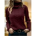 thumbnail image 4 of Fall Winter Long Sleeve Slim Pullovers Women Turtleneck Cable Knit Sweaters, 4 of 4
