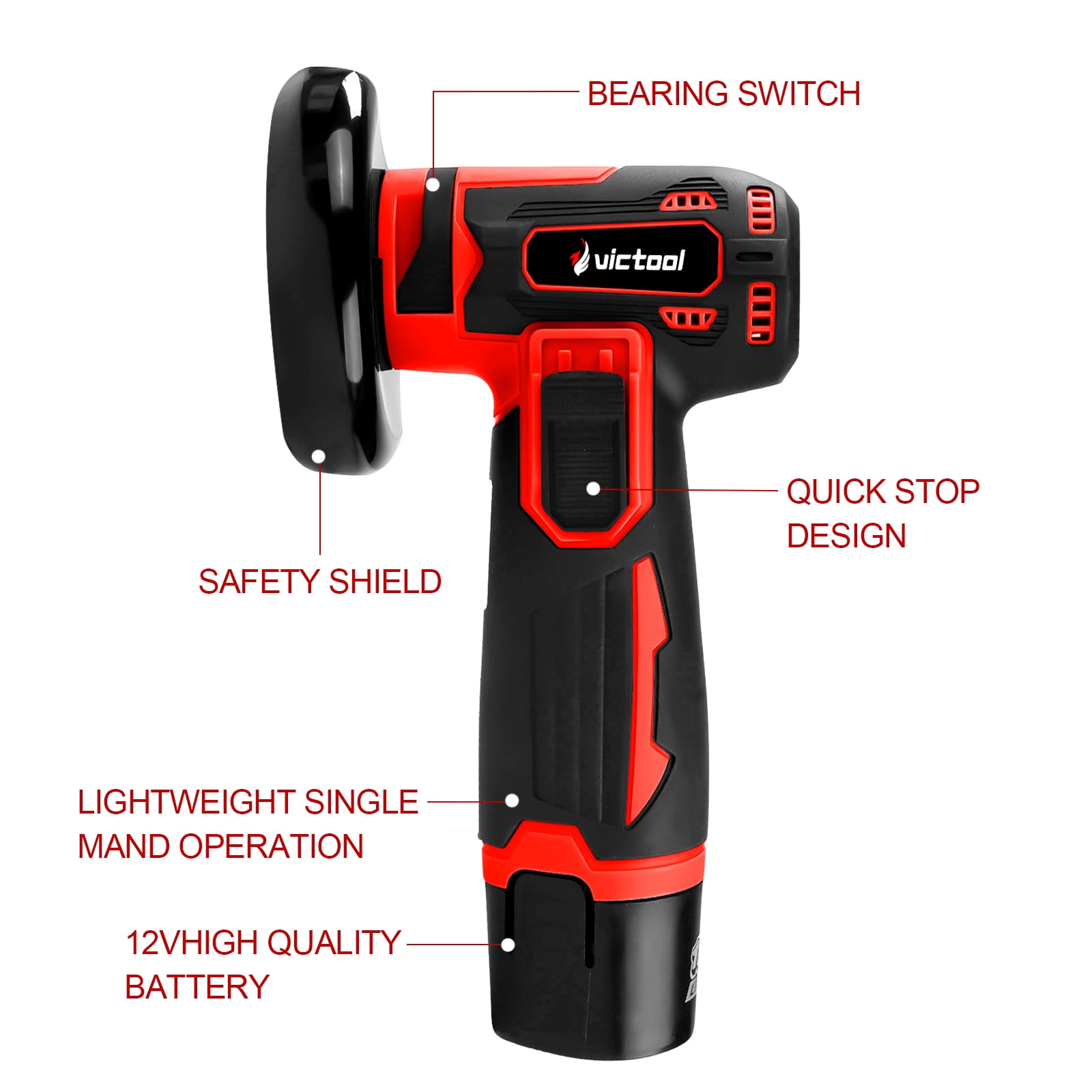 Victool 3 Inch 12V Lithium Electric Angle Grinder Handheld Polishing Grinding Machine Power Tools US