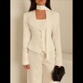 thumbnail image 4 of Chaqueta de Traje de Larga para Mujer, Color Liso, Cuello en V, Corte Entallado y Hombreras M, 4 of 9