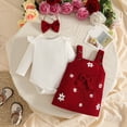 thumbnail image 4 of Tisuna Kids Girls Fall Outfit Set Soft Long Sleeve Crew Neck Floral Print Romper And Suspender Skirt Headband Outfits Children'S 3 Pieces Casual Wear Clothes Set Size 3-6 Months, 4 of 5