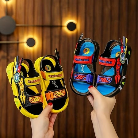 

Toddler Boys Trendy Cute Cartoon Open Toe Flat Sandals Children s Soft Sole Non-slip Outdoor Sandals Beach Shoes With Hook And Loop Fastener