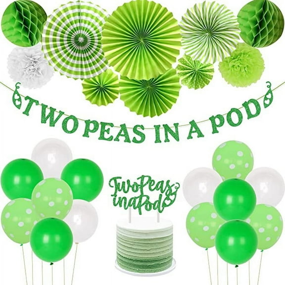 Twins Baby Shower Decorations, Two Peas in a Pod Baby Shower Decor with Paper Fans, Paper Flower Ball, Honeycomb Ball for Baby Shower Gender Reveal Party Wedding Festival Decorations