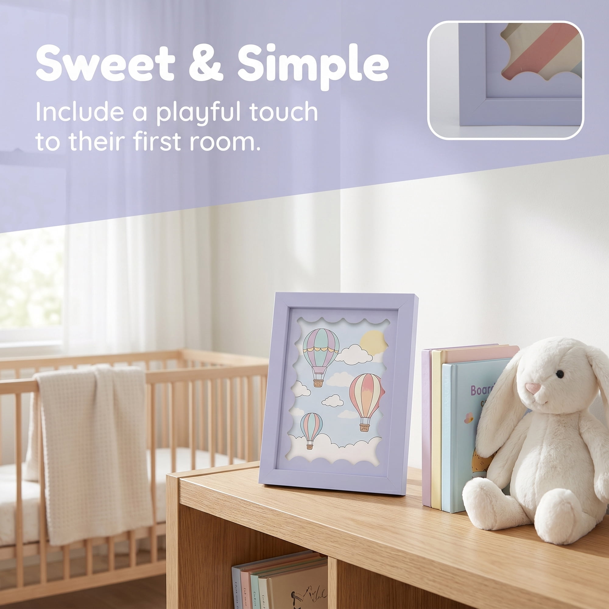 Unique Bargains Cute Wavy Picture Frame MDF Wood for Tabletop Display Purple 5" x 7"