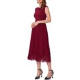 thumbnail image 4 of Vestido de encaje para mujer Inspire Chic, con cuello barco, mangas cortas, espalda con corte y largo midi, color rojo, talla XL, 4 of 6