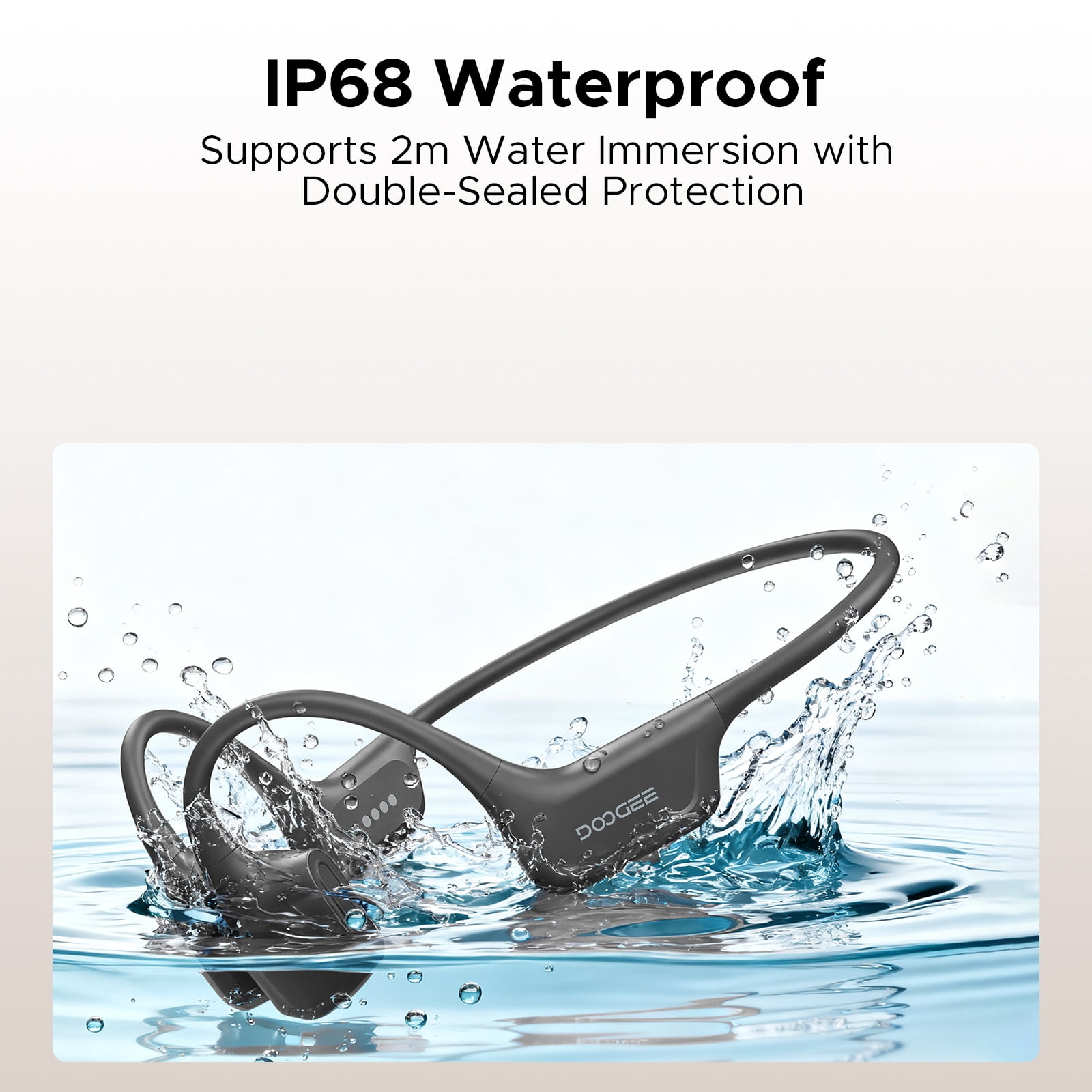 Doogee Bone Conduction Headphone, IP68 Waterproof Swimming Headphones Wireless Bluetooth 5.4, Dual Drivers, Bone Air Conduction, Sport Open-Ear Headphones for Swimming, Running, Cycling