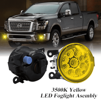 Pair Round LED Fog Lights for Nissan TITAN 2017 2018 2019, 55W 3500K Amber Yellow Off-Road Lamps Black Front Bumper LED Fog Lights