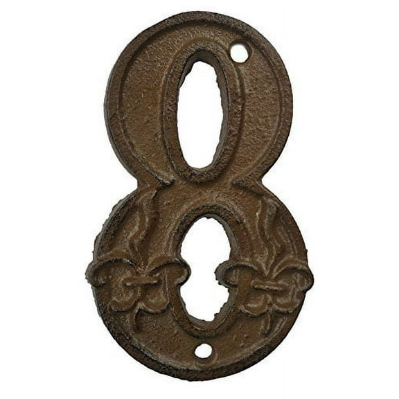 Lulu Decor, Cast Iron House Number 8 Antique Brown Finish with Fleur De Lis (# 8)