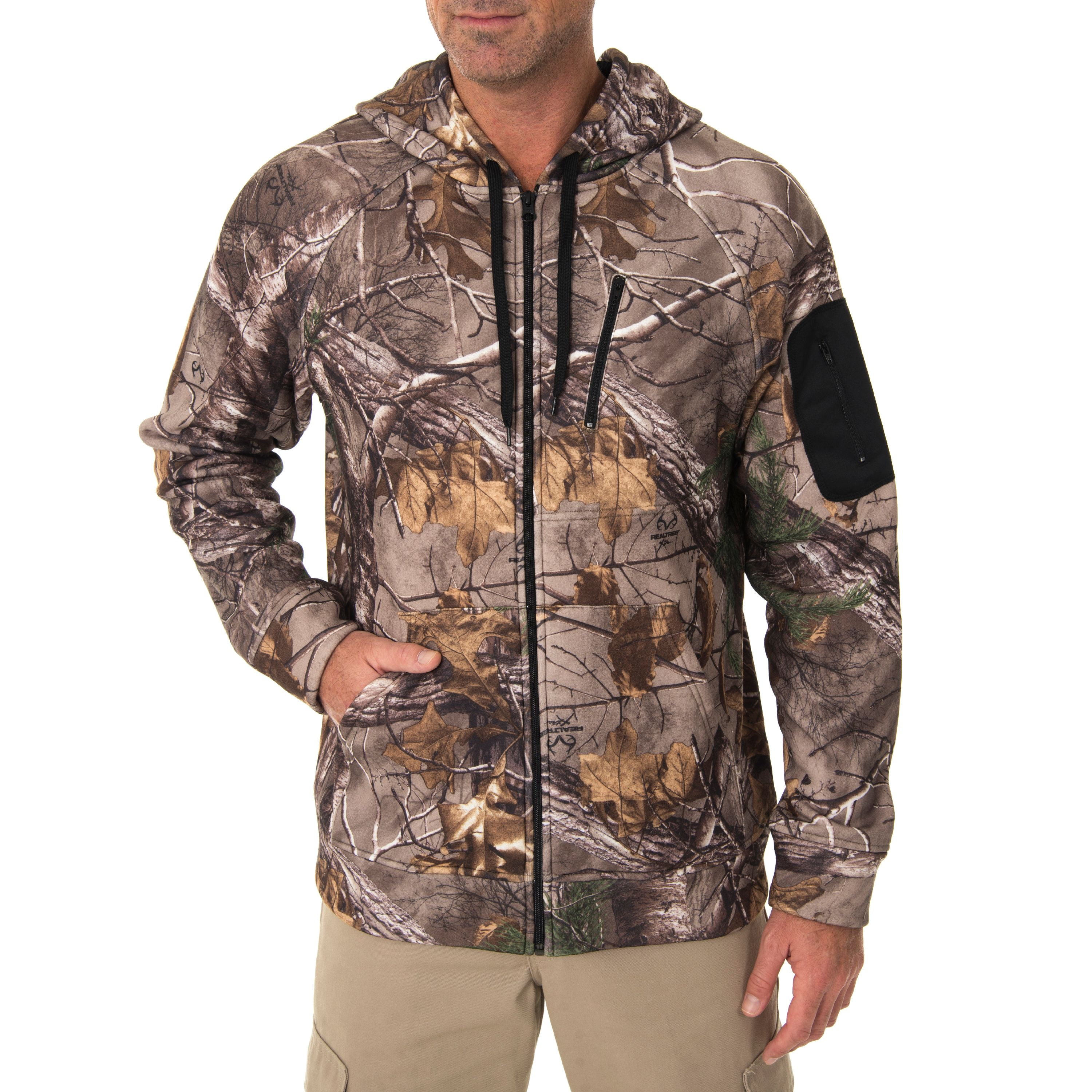 Mens Camouflage Real Tree Camo Fleece Hooded Hunting Jacket Shooting Coat