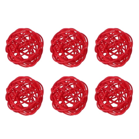 Uxcell 6 Pcs Wicker Rattan Balls 2 Inch Rattan Decorative Balls Vase Fillers for Wedding Party Centerpiece Bowls Home Decoration, Red