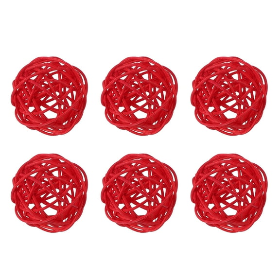 Uxcell 6 Pcs Wicker Rattan Balls 2 Inch Rattan Decorative Balls Vase Fillers for Wedding Party Centerpiece Bowls Home Decoration, Red
