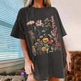 thumbnail image 4 of Womens Clothing Homenesgenics Womens Tops under $10 Women's Floral Pattern Short Sleeved Round Neck Drop Shoulder Sleeve T-Shirt Tops Gray S, 4 of 7