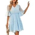 thumbnail image 5 of Blotona Women Midi Dress Short Sleeve V Neck Jacquard Solid Summer Dress for Casual Daily, 5 of 9
