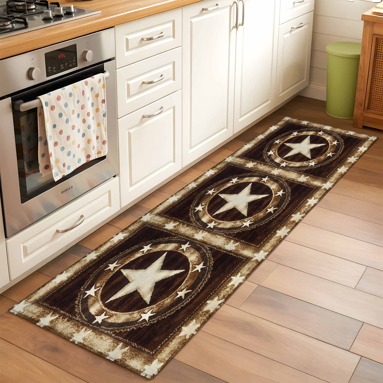 Brown Texas Star Western Kitchen Runner Rug 2x6 Washable Runners for Hallway Non Slip Country Retro Wooden Large Area Rug Indoor Floor Carpet for Bathroom Laundry Entryway Bedroom Living Room