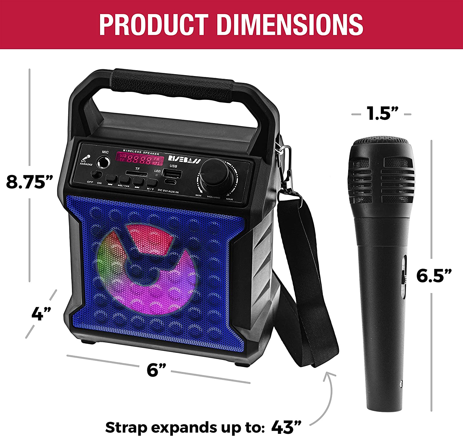 Rise Bass Portable Karaoke Machine for Kids & Adults in Blue photo 5