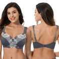 thumbnail image 3 of Curve Muse Women's Plus Size Minimizer Wireless Unlined Bra with Embroidery Lace-2Pack-BUTTERMILK,GRAY-36C, 3 of 7