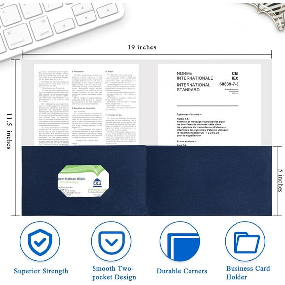50 Packs Two Pocket File Folders with Business Card Slot, Textured Paper, Letter Size, Holds 100 Plus Sheets for School, Office, Business,  Blue