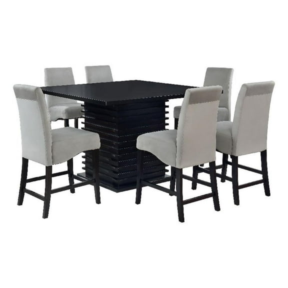 Tela 7pc Counter Height Dining Set- Black Wood Table- 6 Gray Chairs