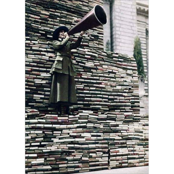 Avanti Press Woman with Megaphone on Stack of Books America Collection Funny / Humorous Thank You Card