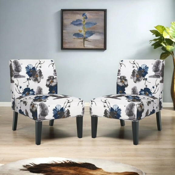 GDF Studio 22.5" Slipper Chair Set of 2, Wood Frame with Tapered Legs, Floral Print Upholstered Accent Chair